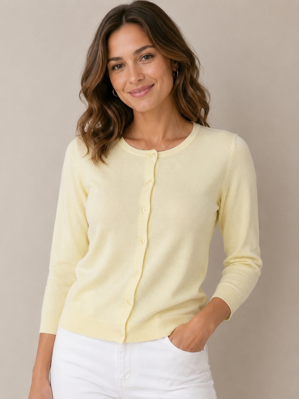 Roz & Ali Cardigan Sweater Canary Yellow M Button Front Easter Spring Womens